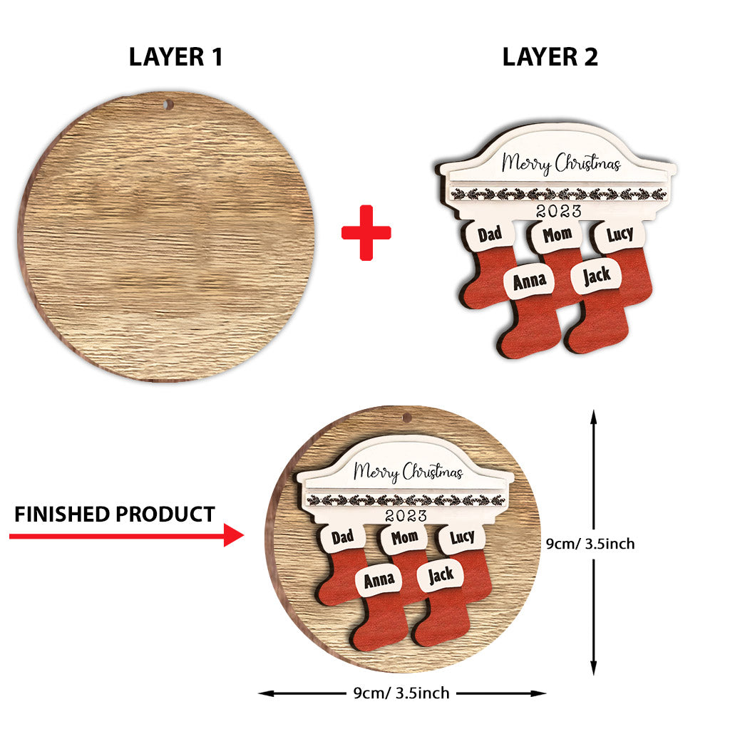 Merry Christmas - Personalized Family 2 Layered Wooden Ornament