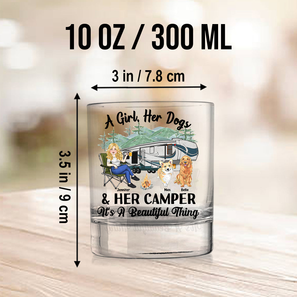 A Girl Her Dog And Her Camper - Camping gift for dog lover - Personalized Rock Glass