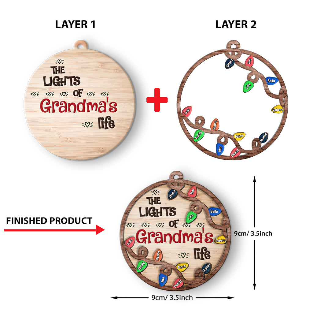 The Lights Of Grandma's Life - Personalized Grandma Layered Wood Ornament
