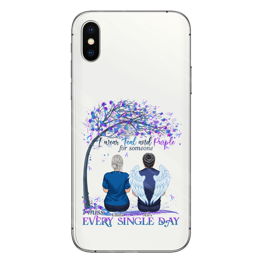 I Wear Teal And Purple - Personalized Suicide Prevention Clear Phone Case