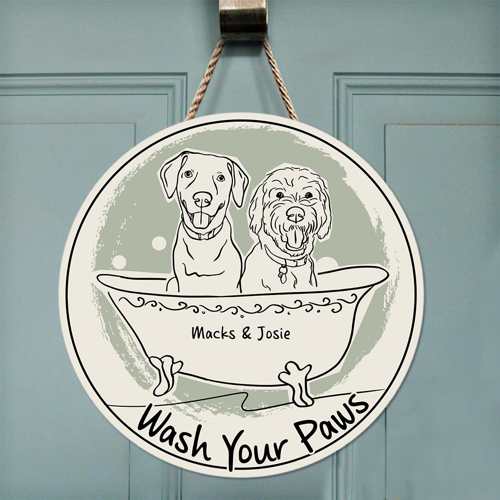 Wash Your Paws - Personalized Cat Round Wood Sign