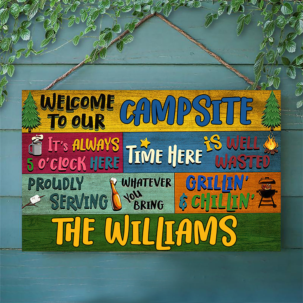 Welcome To Our Campsite - Personalized Camping Rectangle Wood Sign
