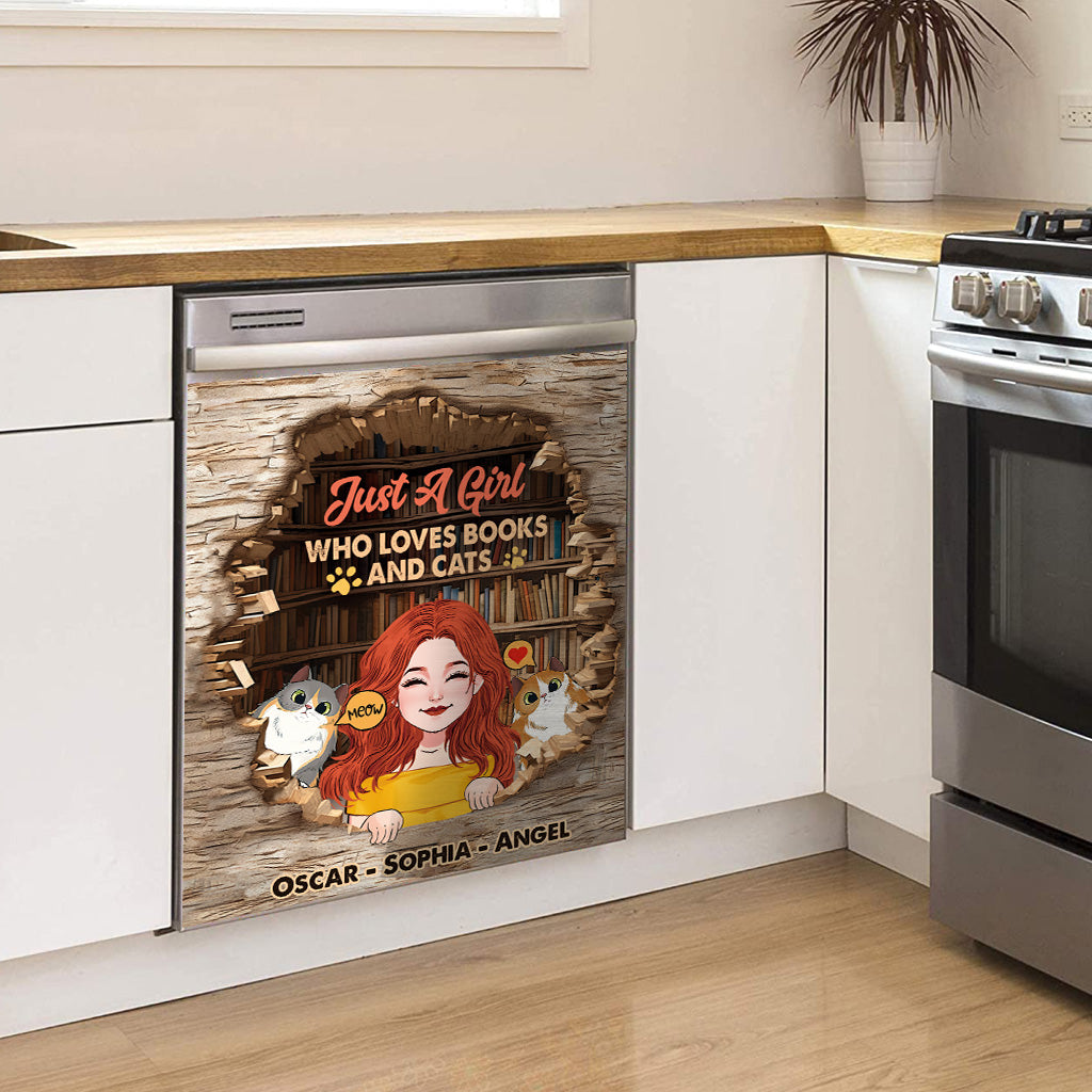 Love Books And Cats - Personalized Book Dishwasher Cover