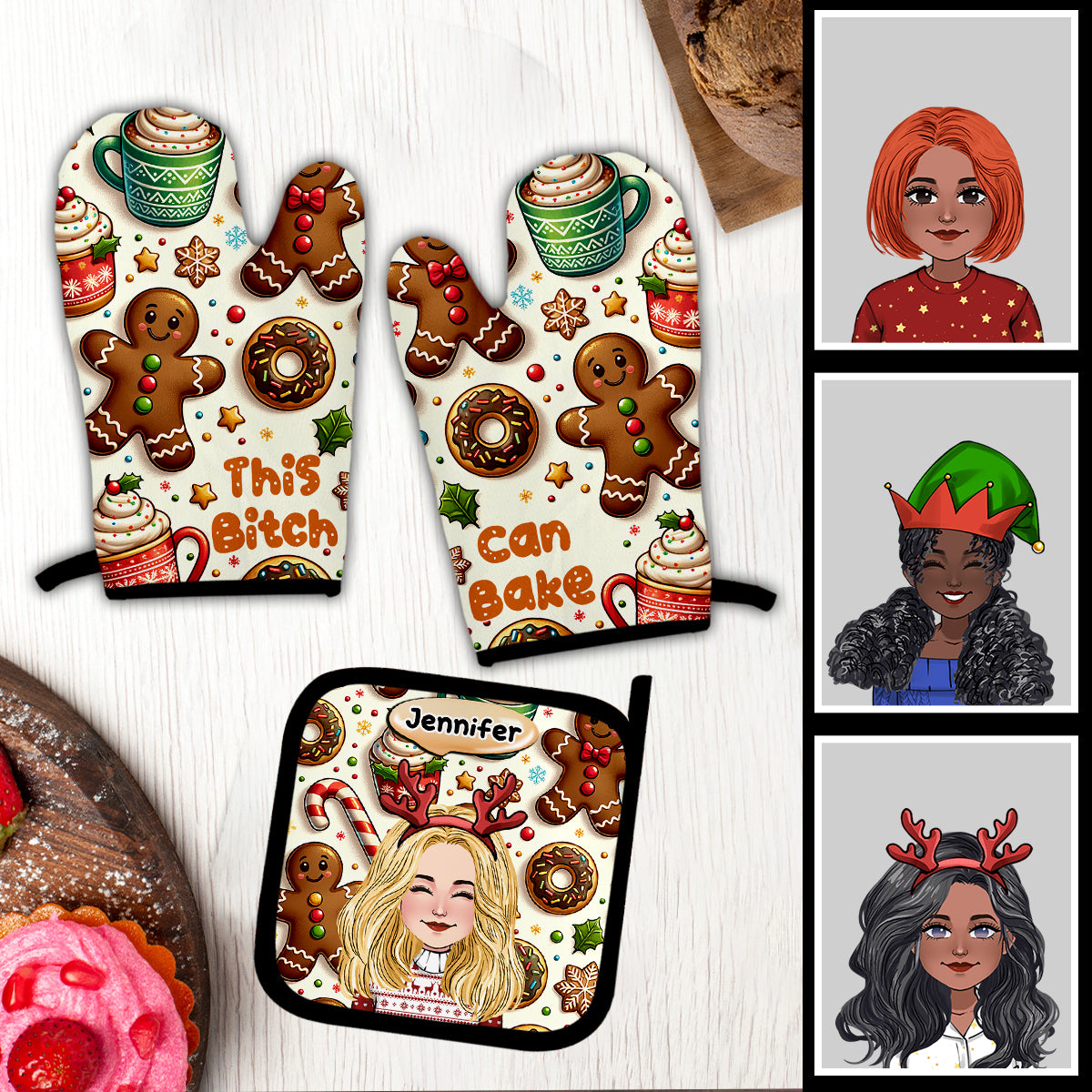 This Girl Can Bake - Baking gift for mom, her, girlfriend, wife - Personalized Oven Mitts & Pot Holder Set