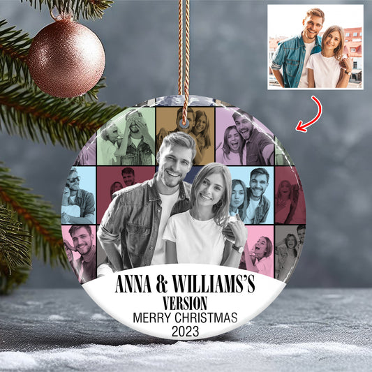 Merry Christmas Version - Personalized Couple Ceramic Circle Ornament