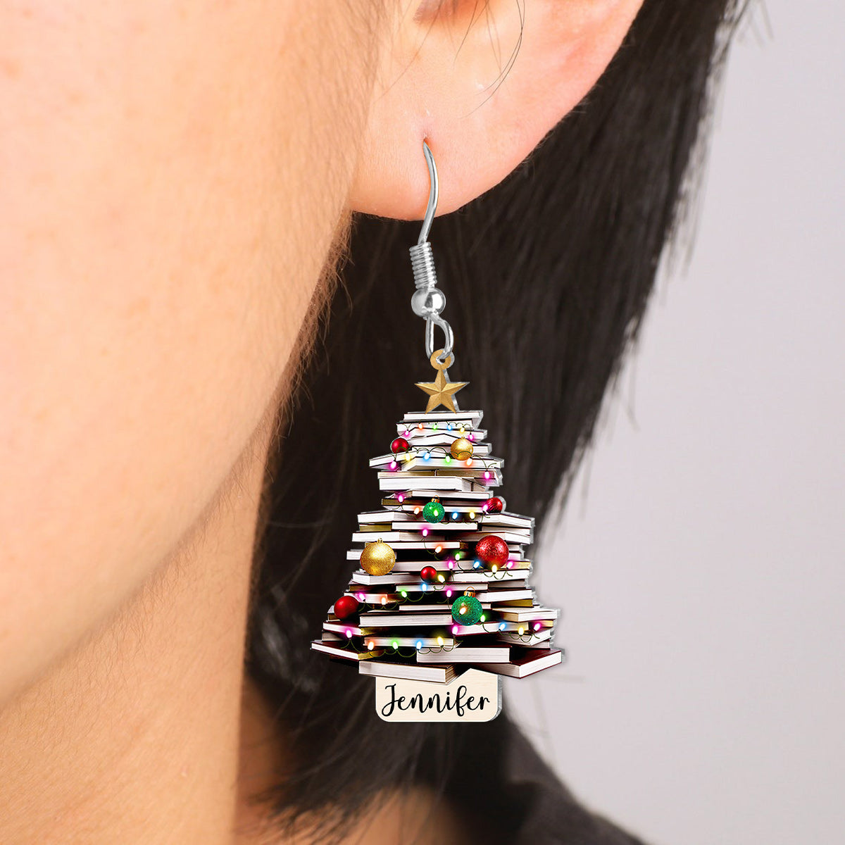 Just A Girl Who Loves Books Christmas Tree - Personalized Book Earrings