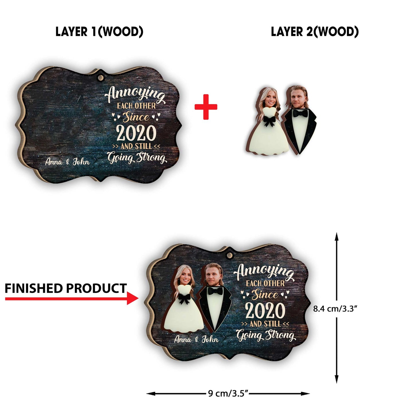 Annoying Each Other - Personalized Husband And Wife 2 Layered Piece Ornament