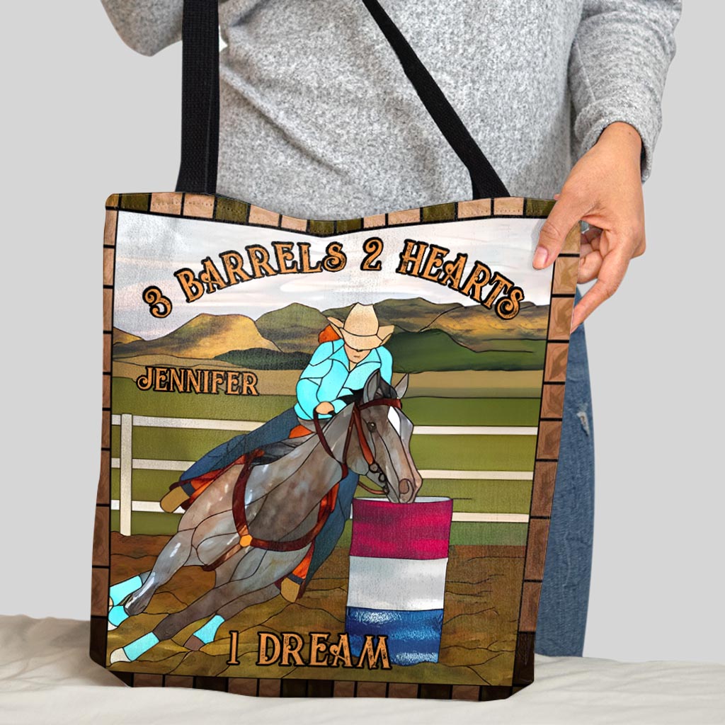 3 Barrels 2 Hearts 1 Dream - Personalized Horse Tote Bag