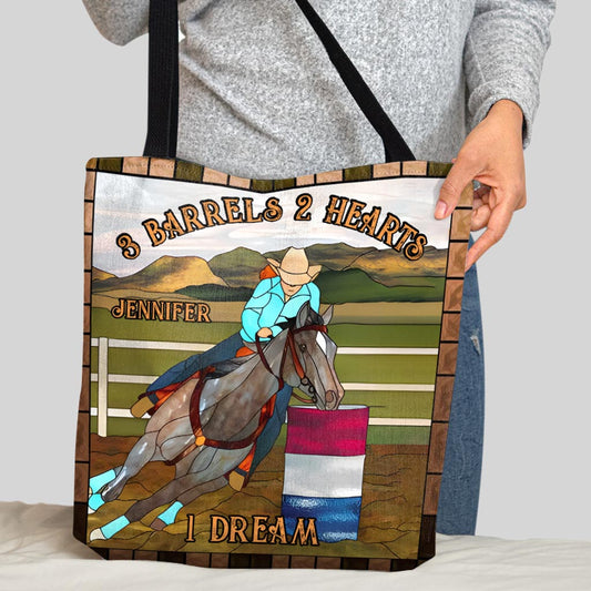 3 Barrels 2 Hearts 1 Dream - Personalized Horse Tote Bag