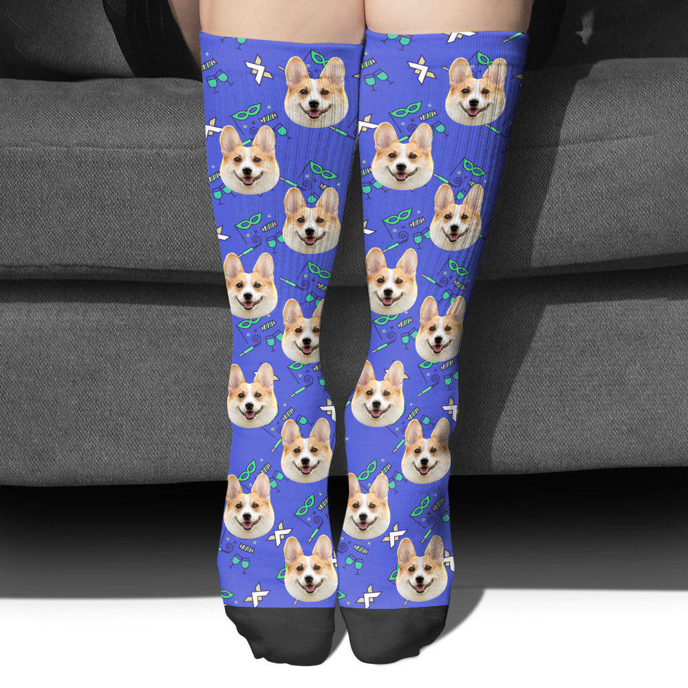 Custom Face Party Pattern - Personalized Dog Socks