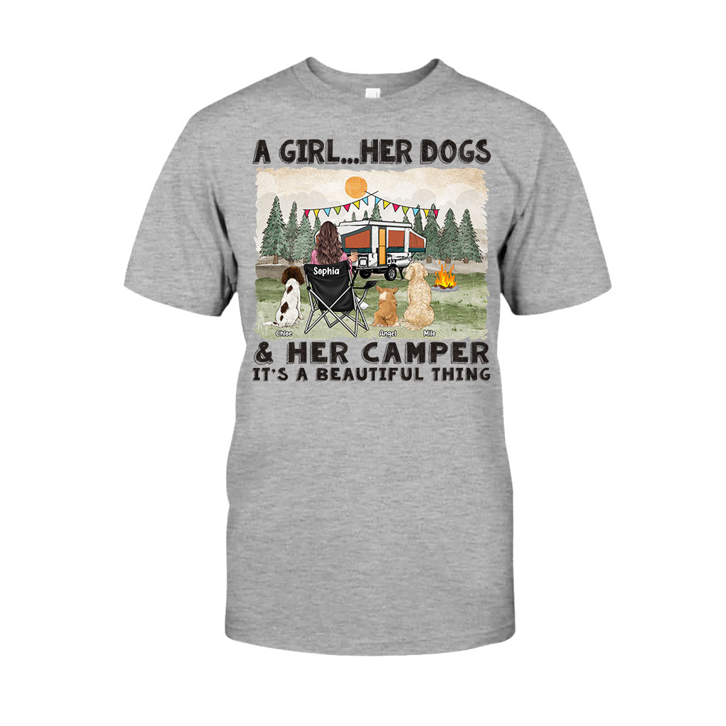 A Girl Her Dogs And Her Camper - Personalized Camping T-shirt & Hoodie