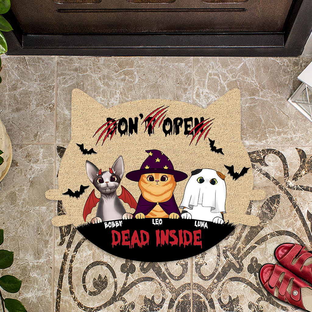 Don't Open, Dead Inside - Personalized Cat Shaped Doormat