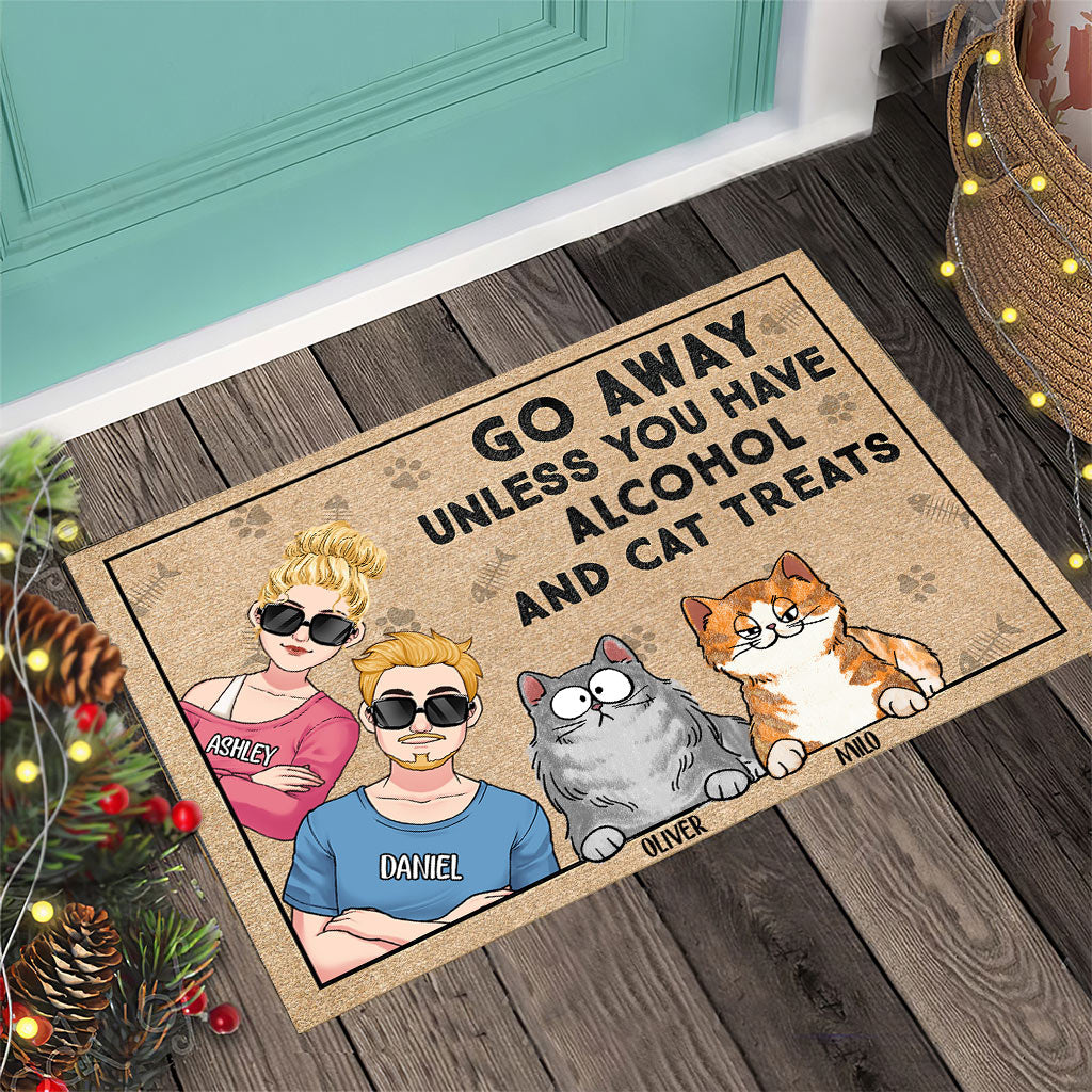 Go Away Unless You Have Alcohol And Cat Treats - Personalized Couple Doormat