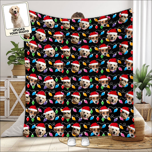 Any Photo Upload Colorful Christmas Light - Personalized Dog Blanket