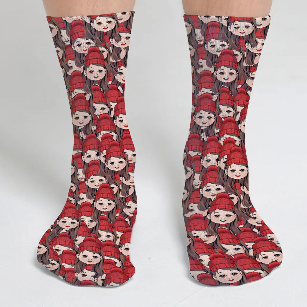 Funny Chibi Faces For Couple Besties Family Matching Socks - Personalized Family Socks