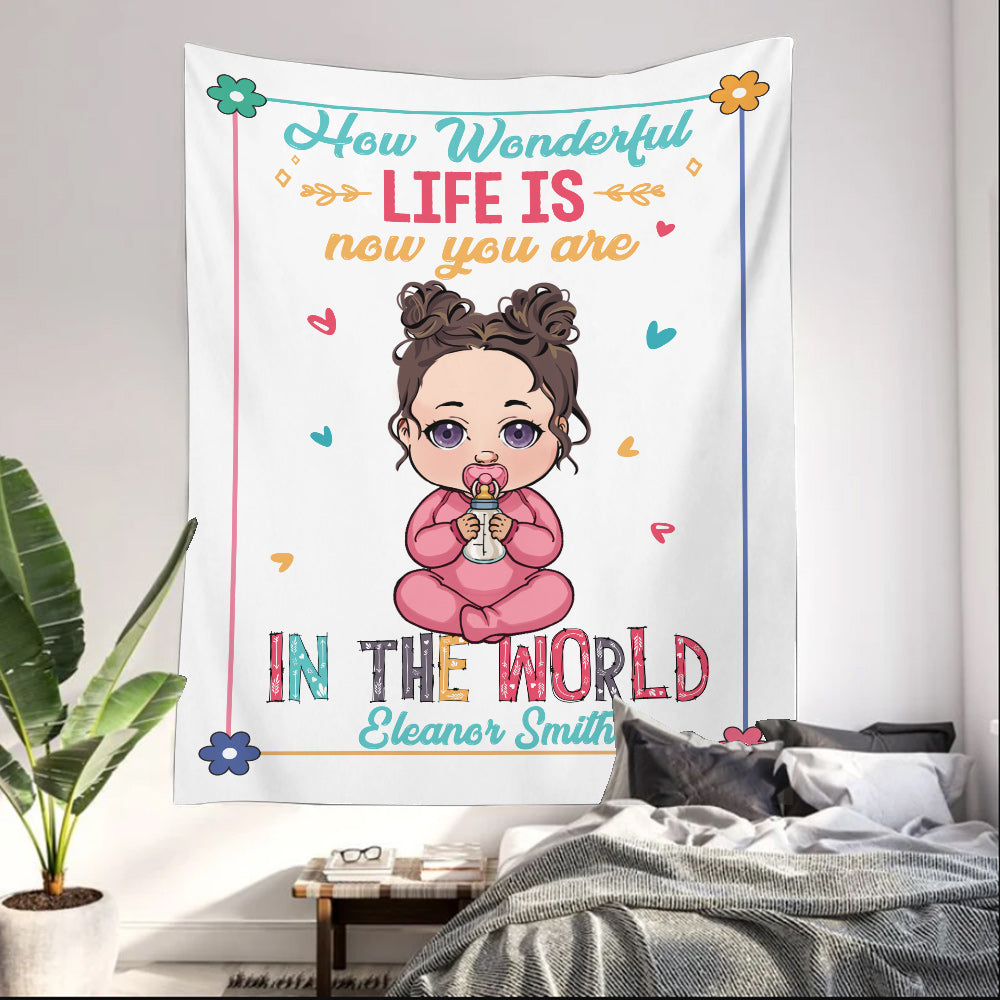 Baby Name Tapestry - Gift for Newborn - Personalized Wall Tapestry