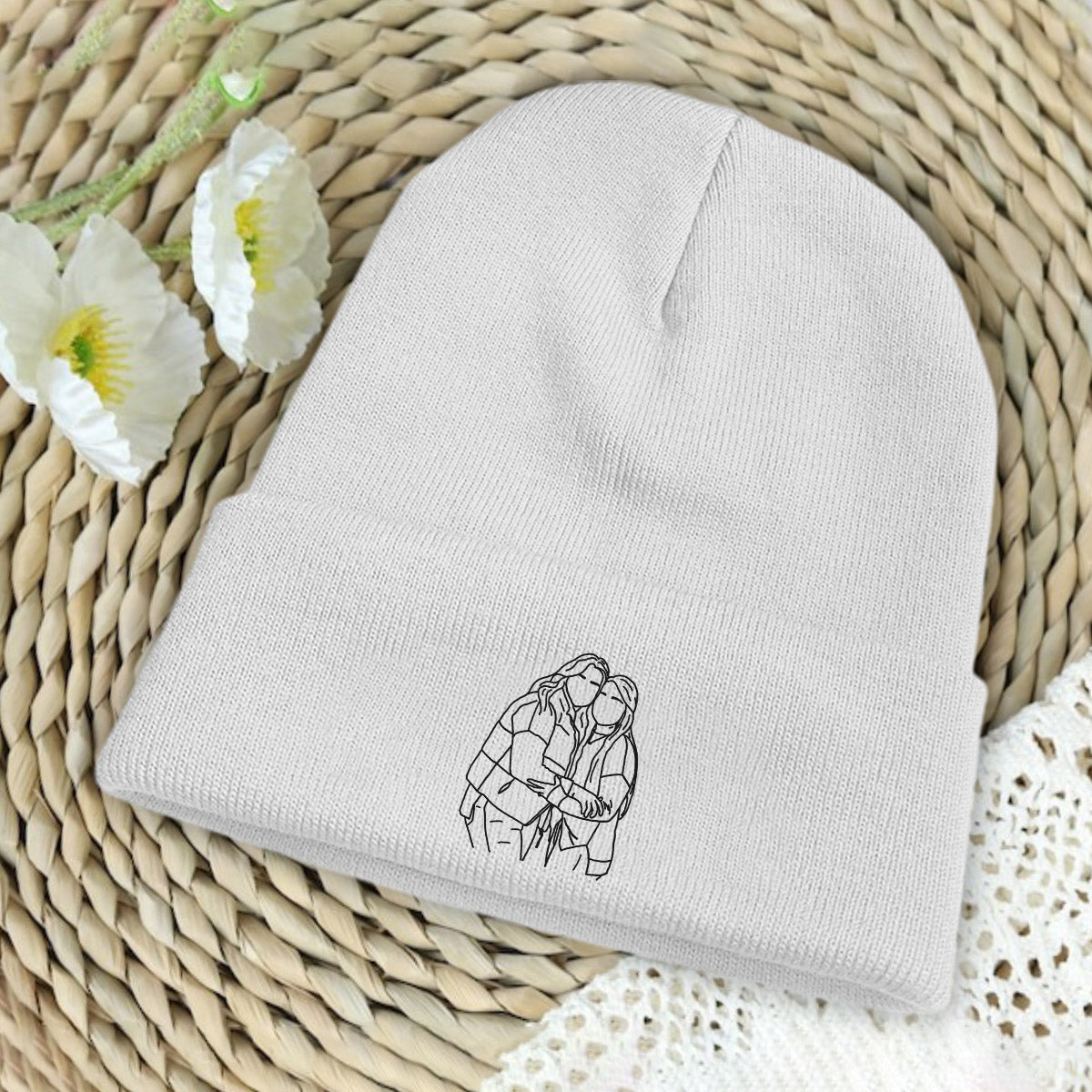 Custom Photo - Personalized Sibling Embroidered Beanie