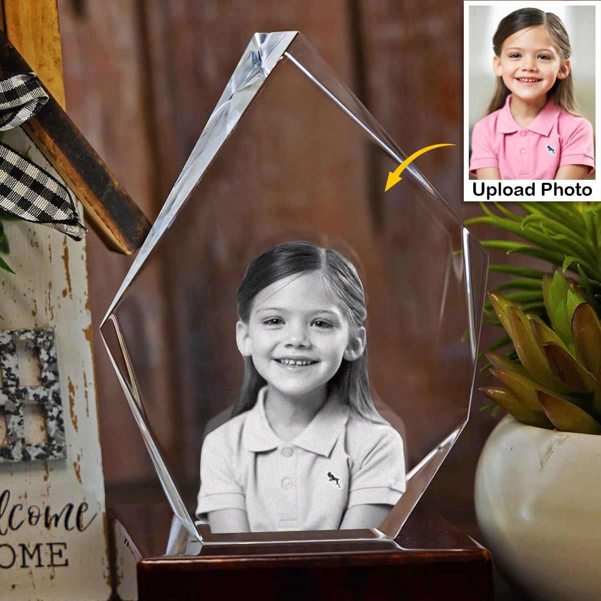 Custom Photo - Personalized Daughter Laser Engraving 3D Iceberg Shaped Crystal Lamp