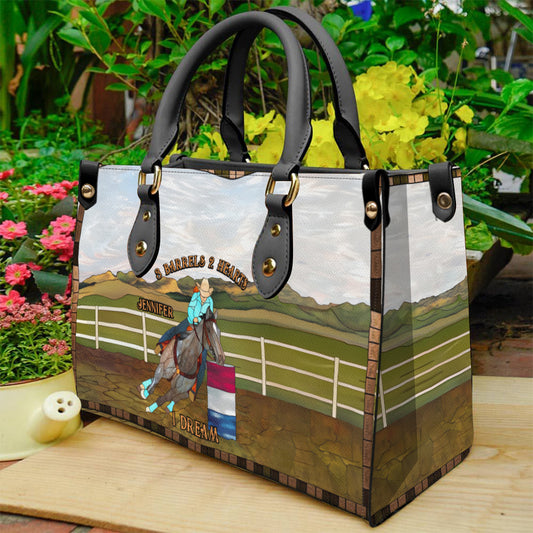 3 Barrels 2 Hearts 1 Dream - Personalized Horse Leather Handbag