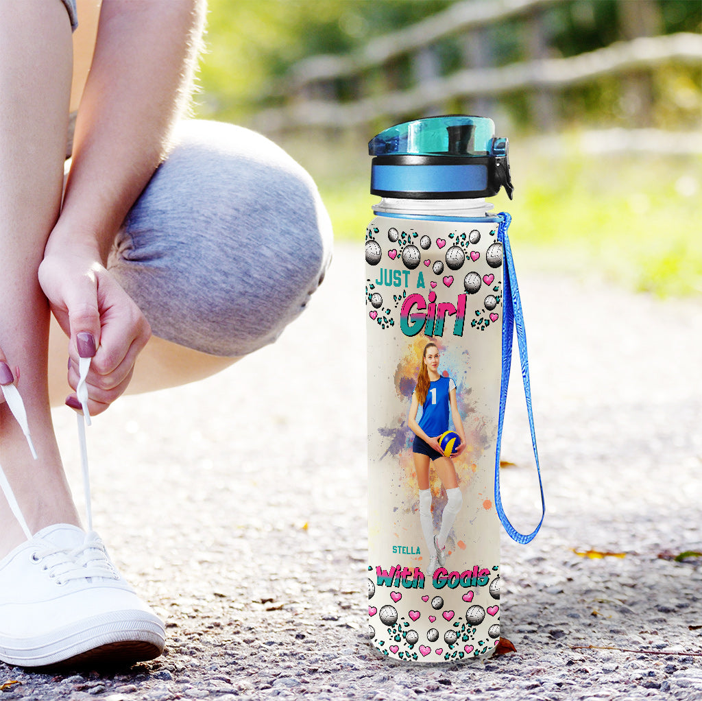 Just A Girl With Goals - Personalized Volleyball Water Tracker Bottle