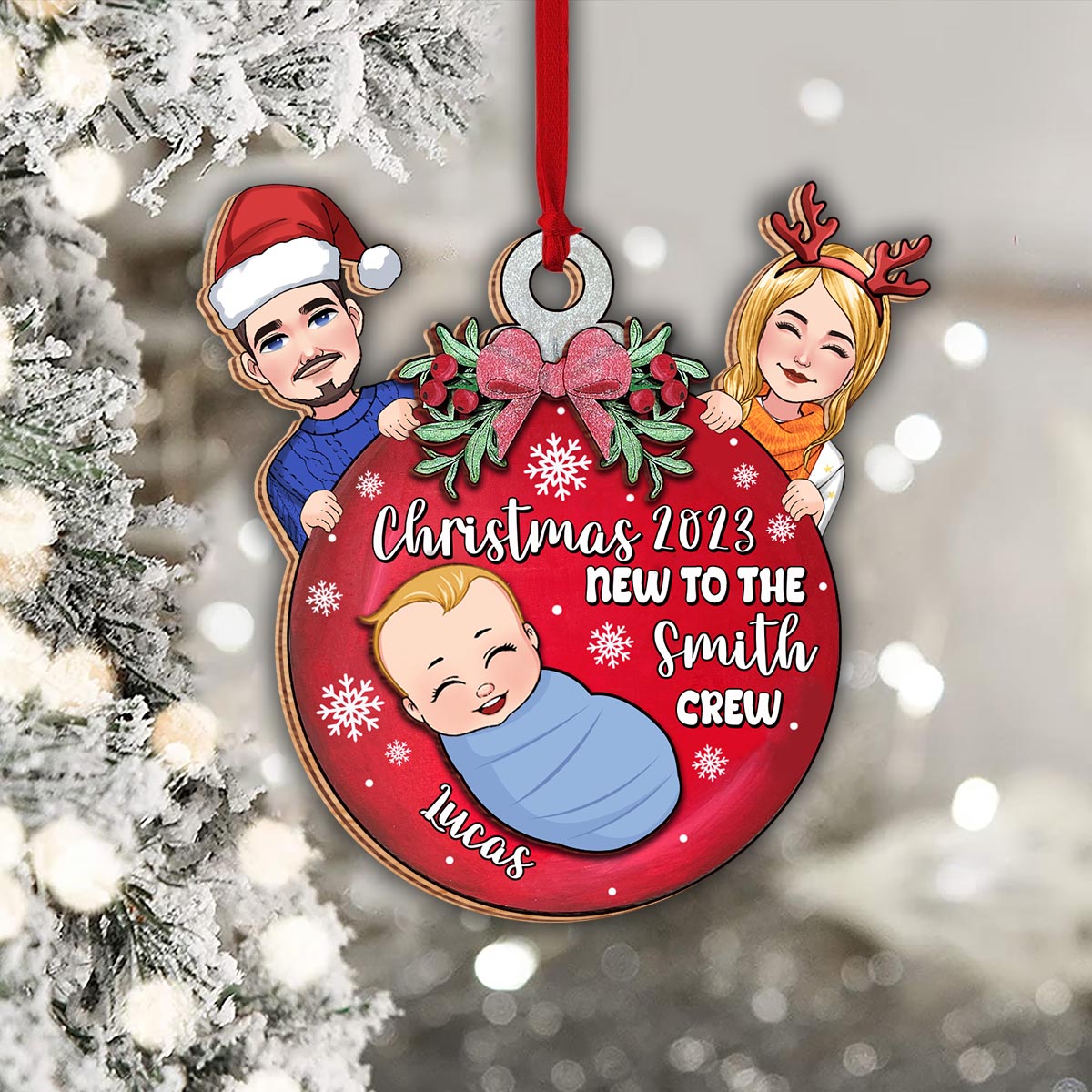 New To The Crew - Personalized Newborn 2 Layered Piece Ornament