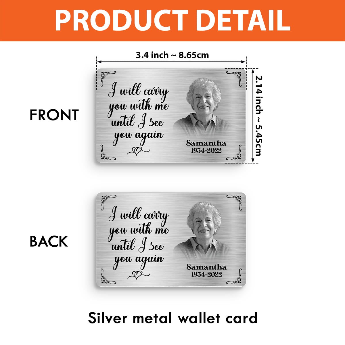 I Will Carry You With Me Until I See You Again - Personalized Memorial Wallet Insert Card