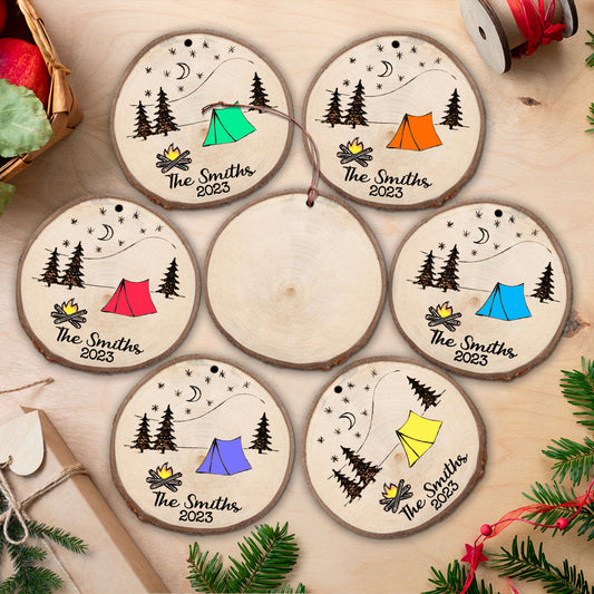 Making Memories One Campsite At A Time - Personalized Camping Slice Wood Ornament
