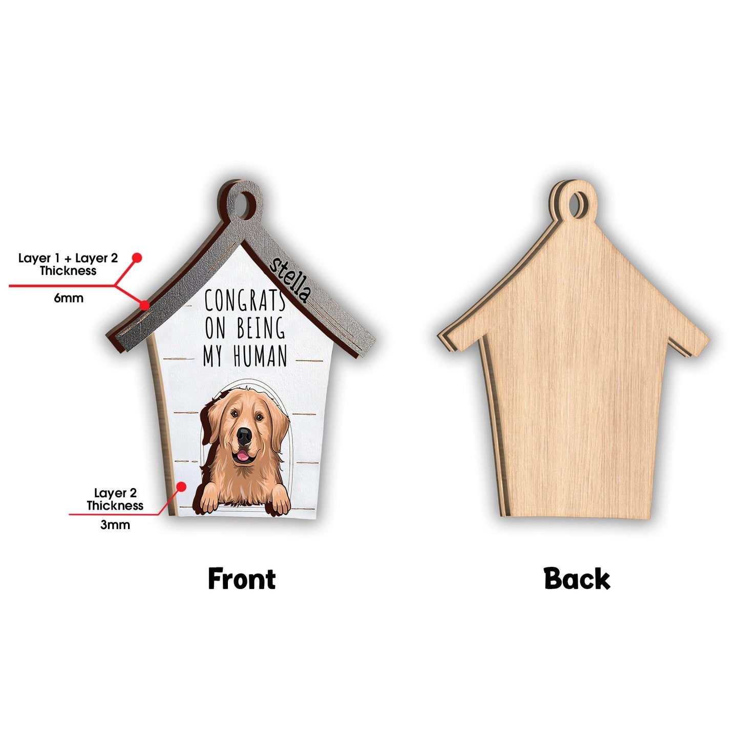 Congrats On Being My Human - Personalized Dog 2 Layered Piece Ornament