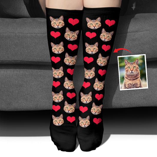 Custom Face Heart Pattern - Personalized Cat Socks