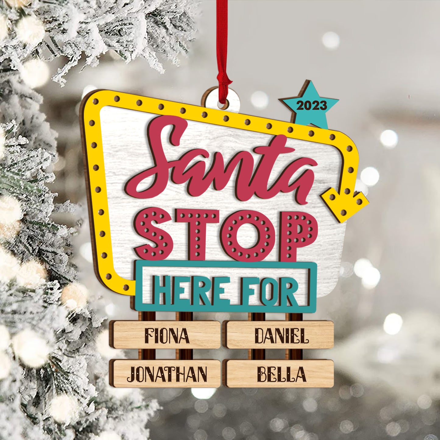 Santa Stop Here For - Personalized Grandma 2 Layered Piece Ornament