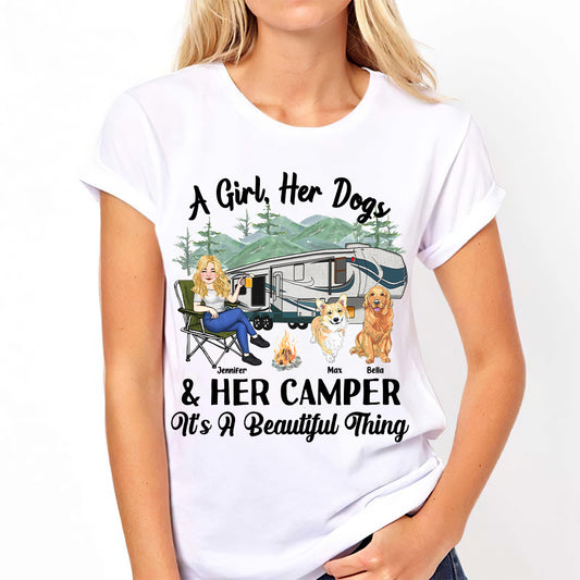 A Girl Her Dog And Her Camper - Camping gift for dog lover - Personalized T-shirt And Hoodie