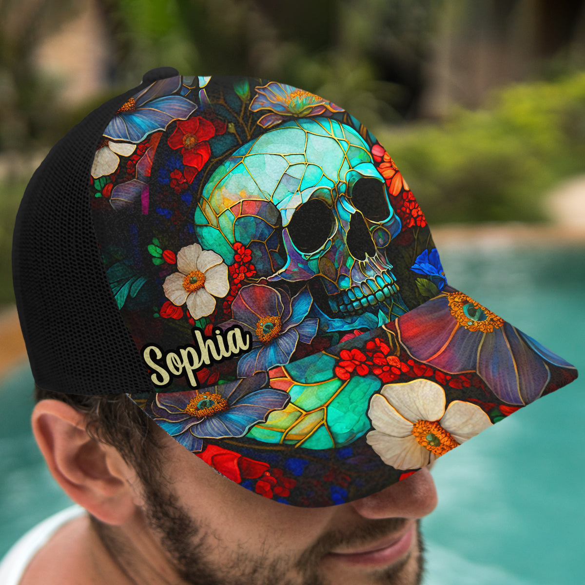 Floral Skull - Personalized Skull Trucker Hat