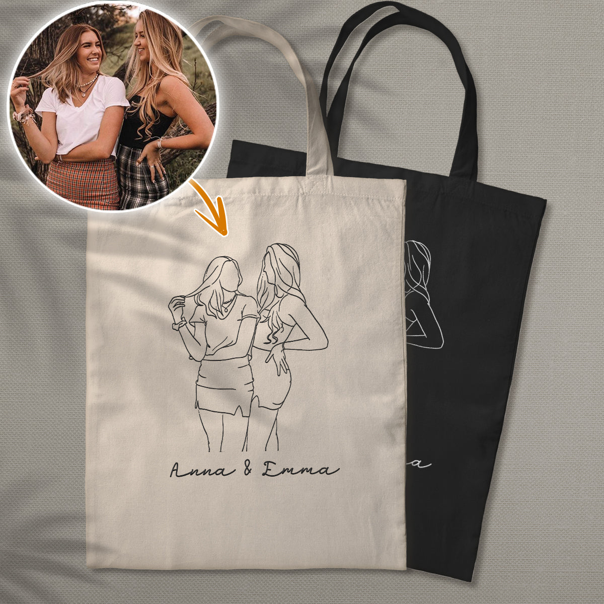 Custom Photo Line Art - Personalized Daughter Embroidered Tote Bag