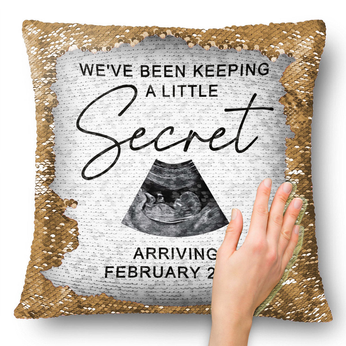 We've Been Keeping A Little Secret - Personalized Pregnancy Sequin Pillow Cover