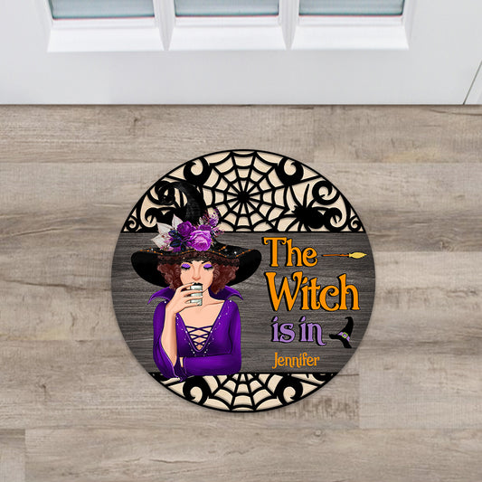 The Witch Is In - Personalized Witch Shaped Doormat