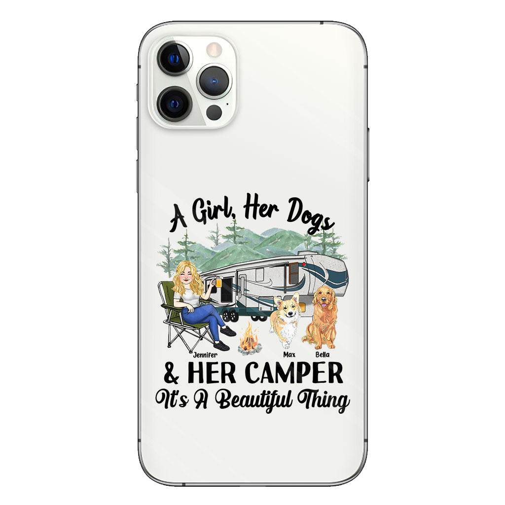 A Girl Her Dog And Her Camper - Camping gift for dog lover - Personalized Clear Phone Case