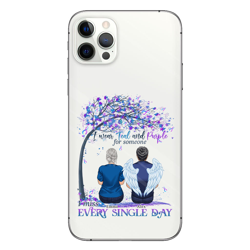 I Wear Teal And Purple - Personalized Suicide Prevention Clear Phone Case