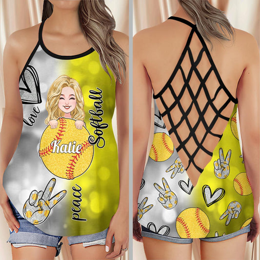Cool Softball Mom - Personalized Softball Cross Tank Top