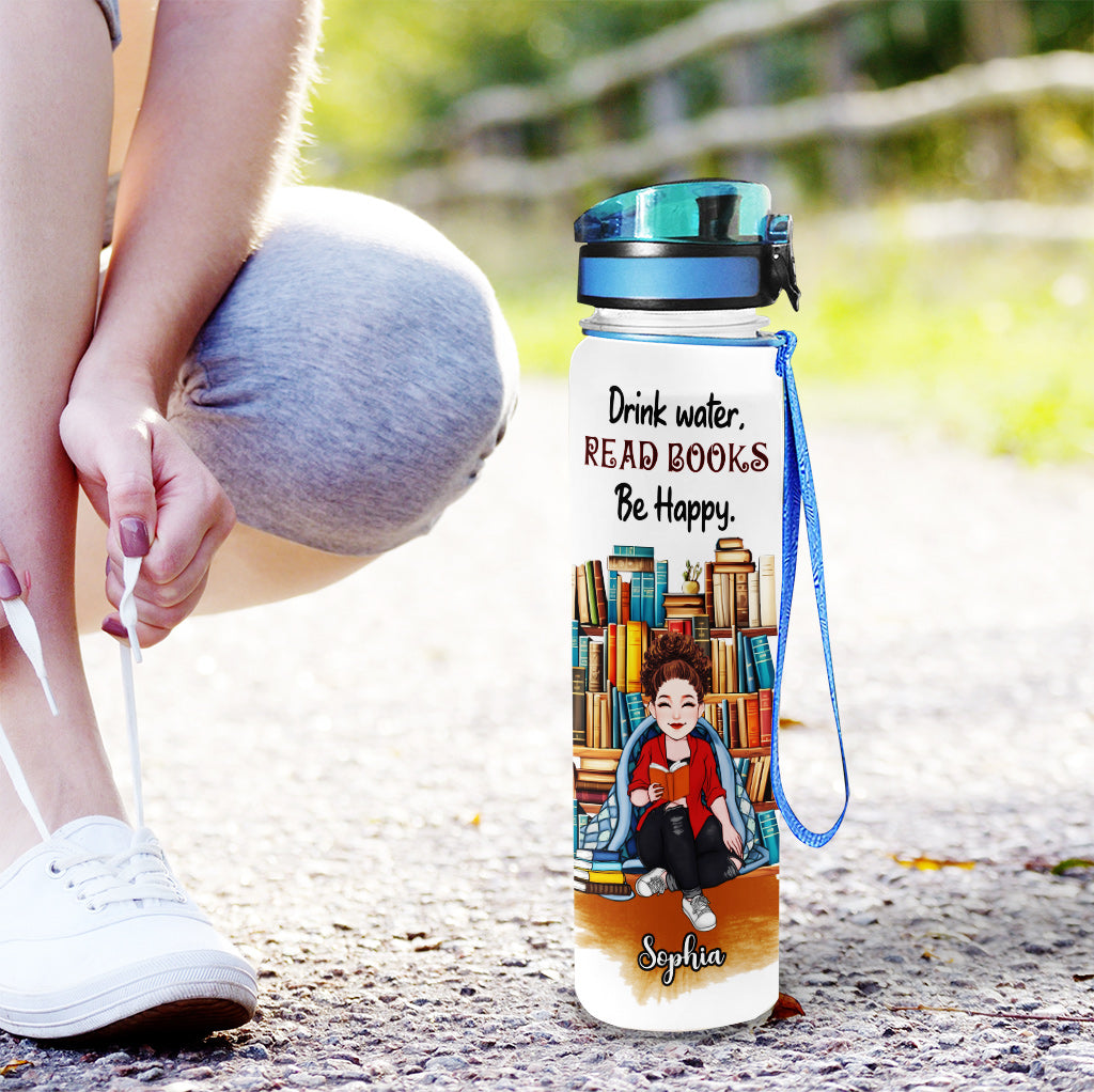 Read Book Be Happy - Personalized Book Water Tracker Bottle