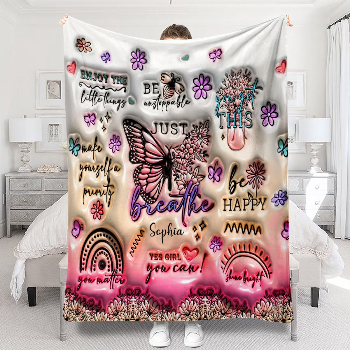 Positive Affirmations Butterfly - Personalized Butterfly Blanket