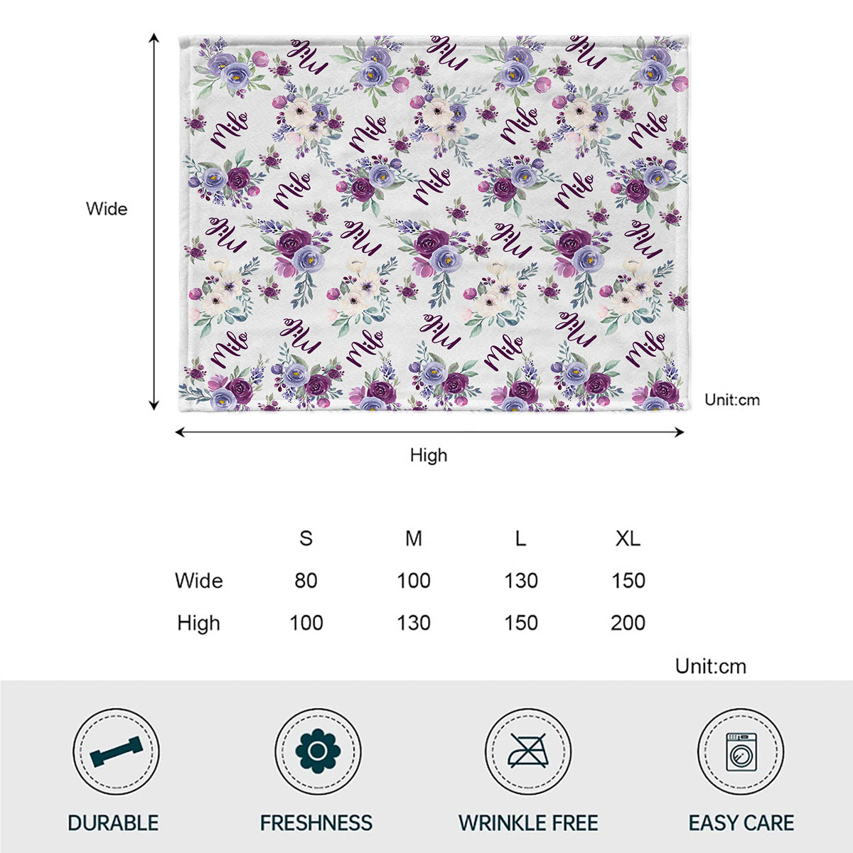 Custom Cat Name Purple Flowers - Personalized Cat Blanket