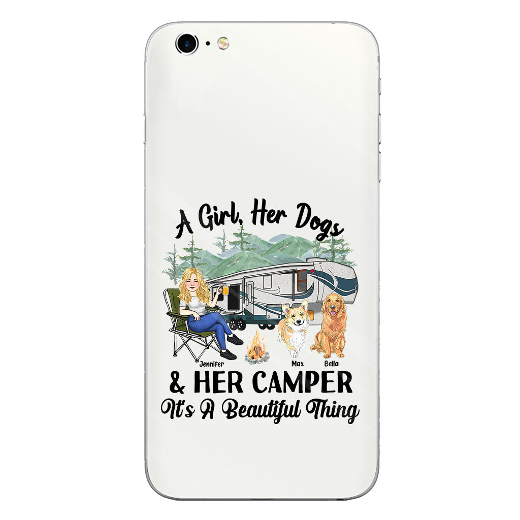 A Girl Her Dog And Her Camper - Camping gift for dog lover - Personalized Clear Phone Case