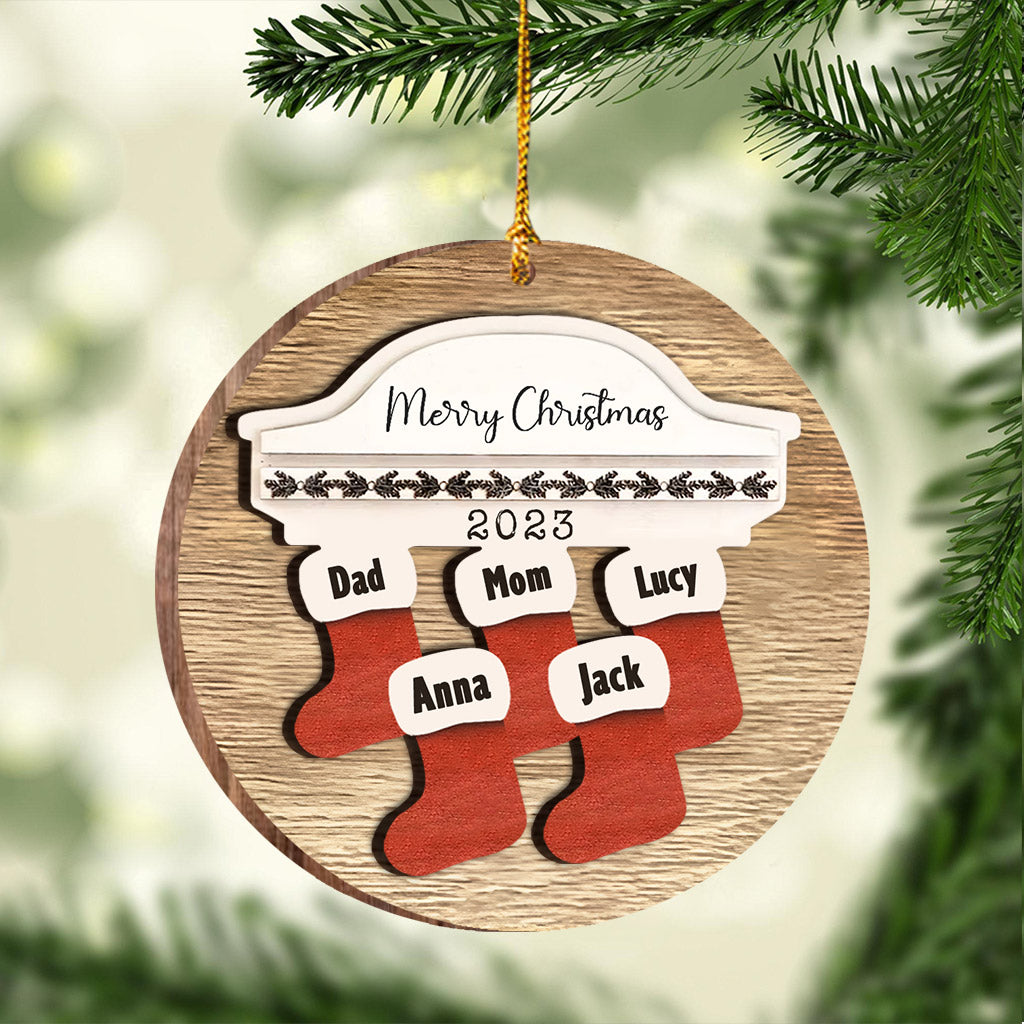 Merry Christmas - Personalized Family 2 Layered Wooden Ornament