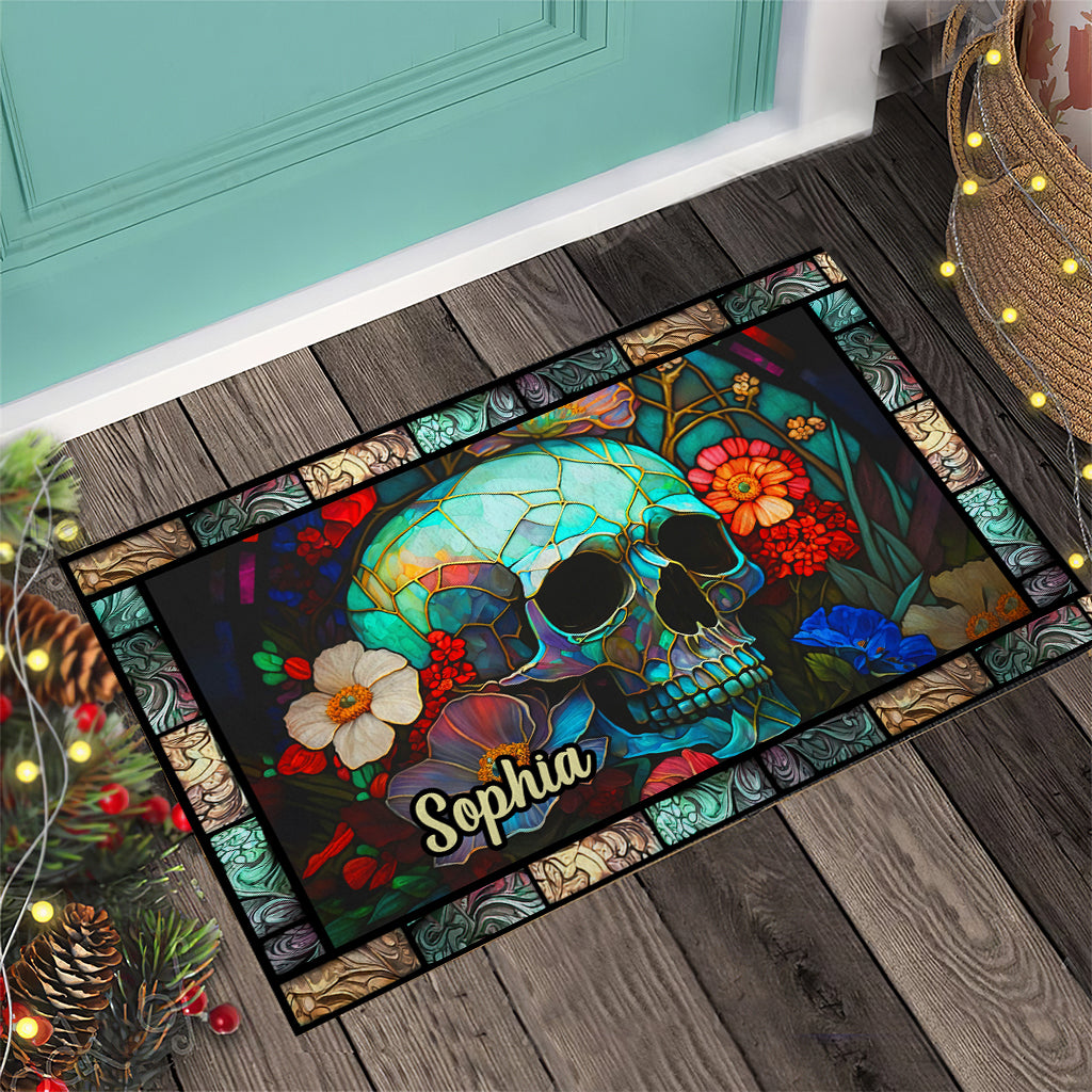 Floral Skull - Personalized Skull Doormat