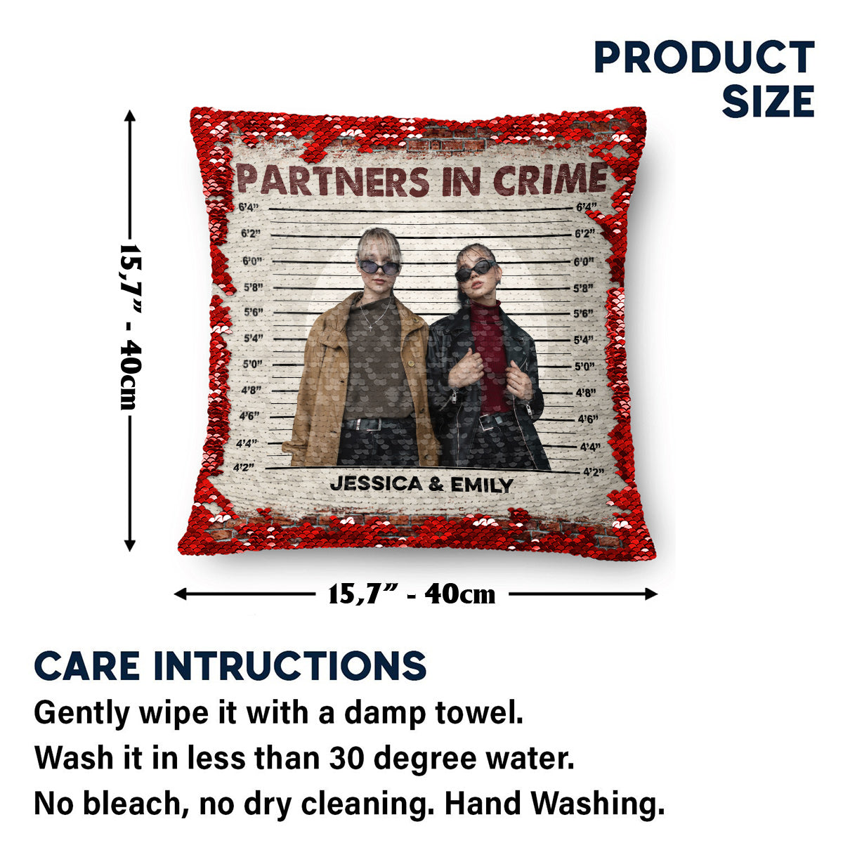 Partners In Crime - Gift for friend - Personalized Sequin Pillow Cover