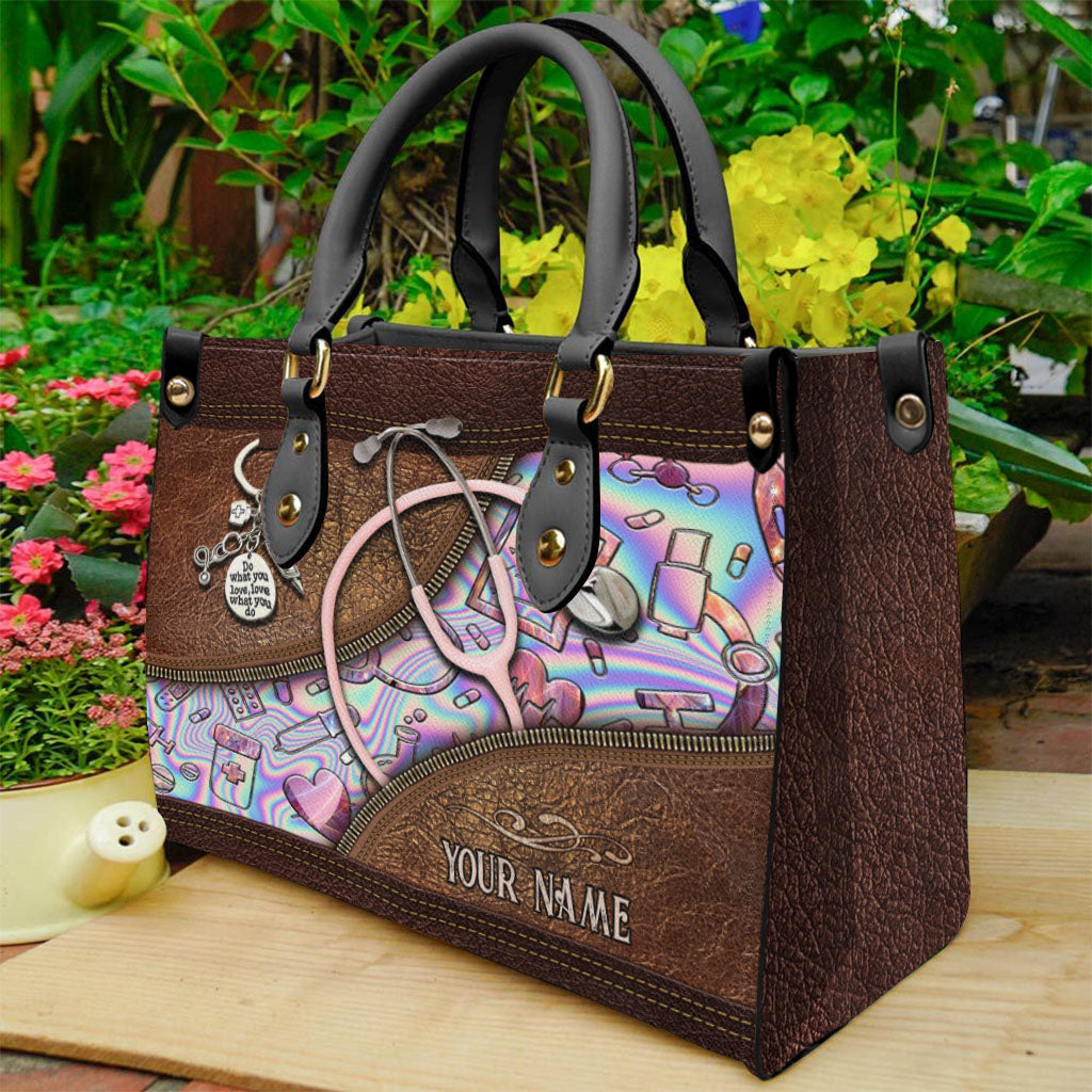 Pink Stethoscope - Personalized Nurse Leather Handbag