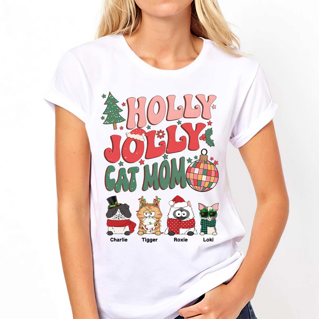 Holly Jolly Cat Mom/Dog Mom - Personalized Cat T-shirt And Hoodie