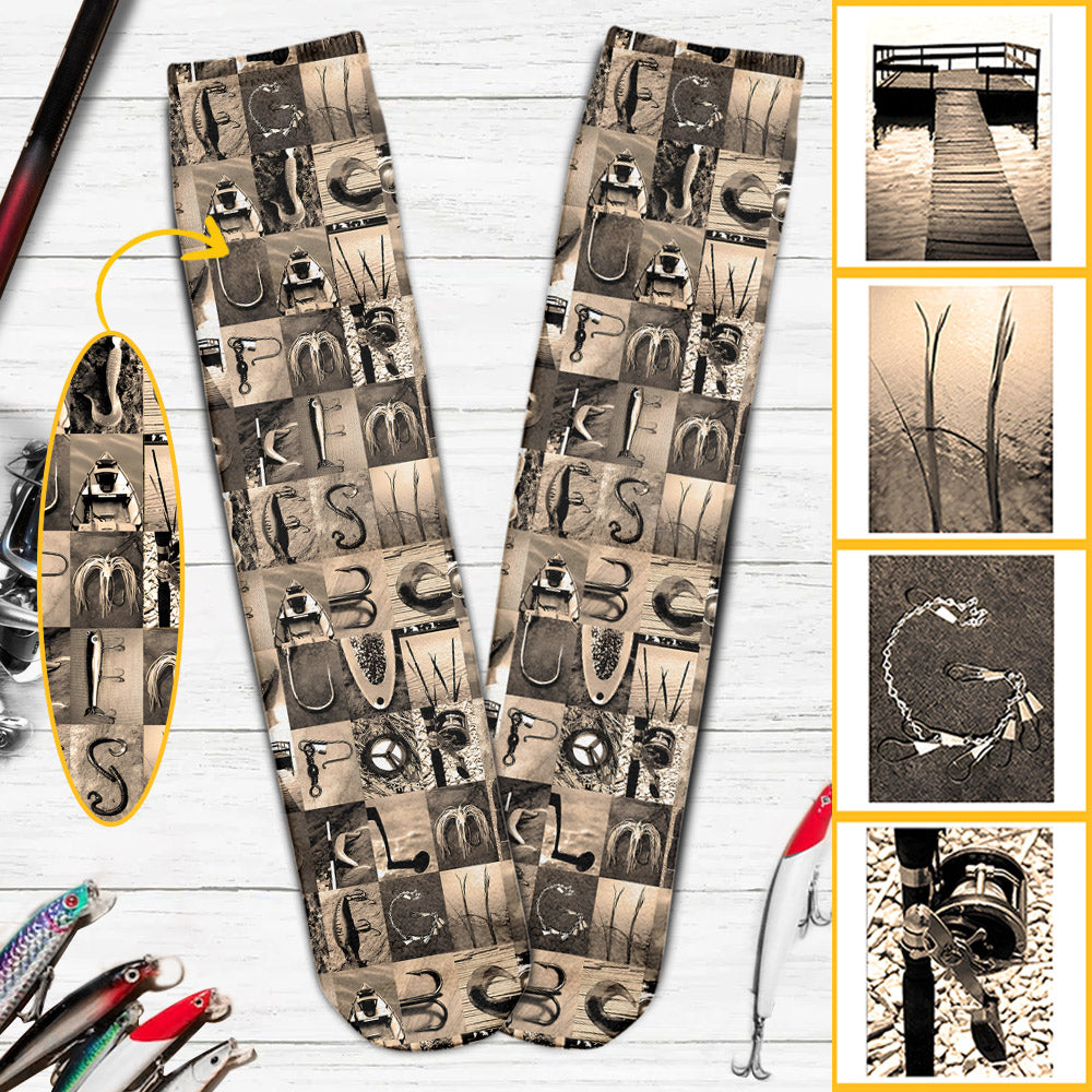 Vintage Fishing Alphabet - Personalized Fishing Socks