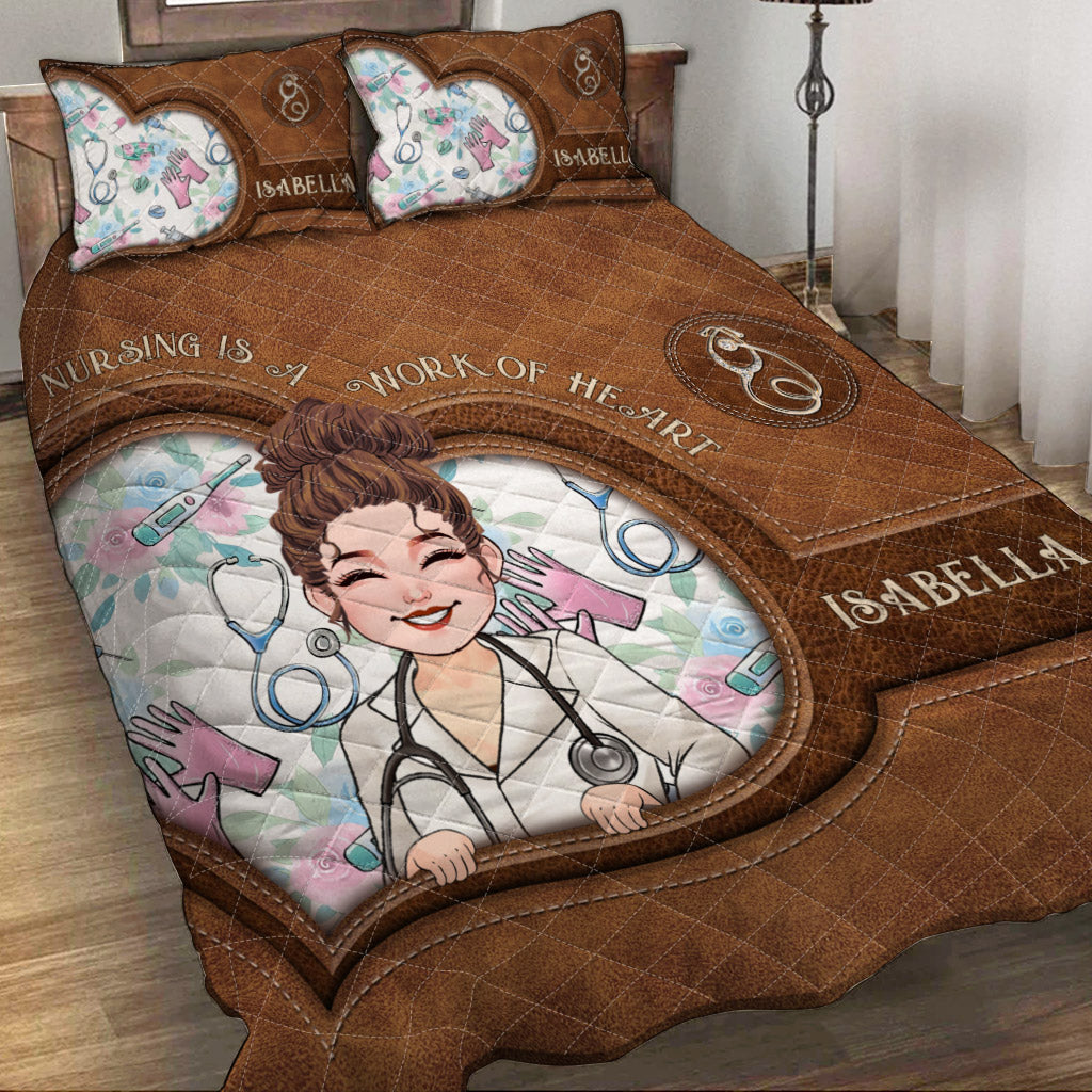 Nursing Is A Work Of Heart - Personalized Nurse Quilt Set