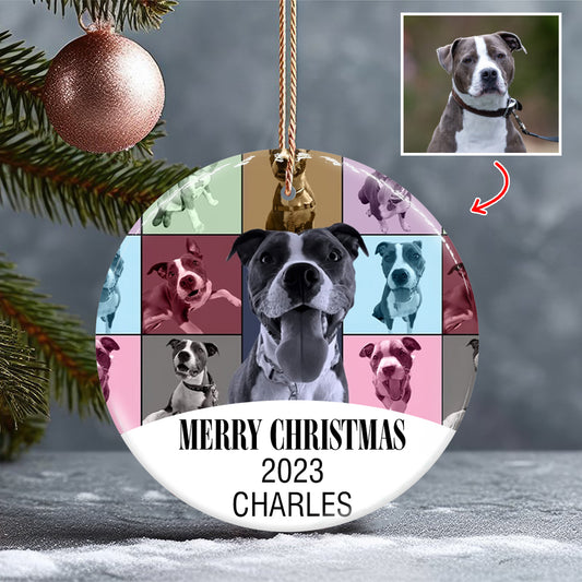 Merry Christmas Version - Personalized Dog Ceramic Circle Ornament